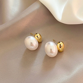Women's Ear Studs with Smooth Oval Pearl Detail and Dual Design