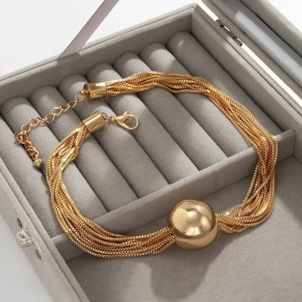 Women's 2-piece Necklace and Bracelet Set with Layered Chain Design and Ball Detail