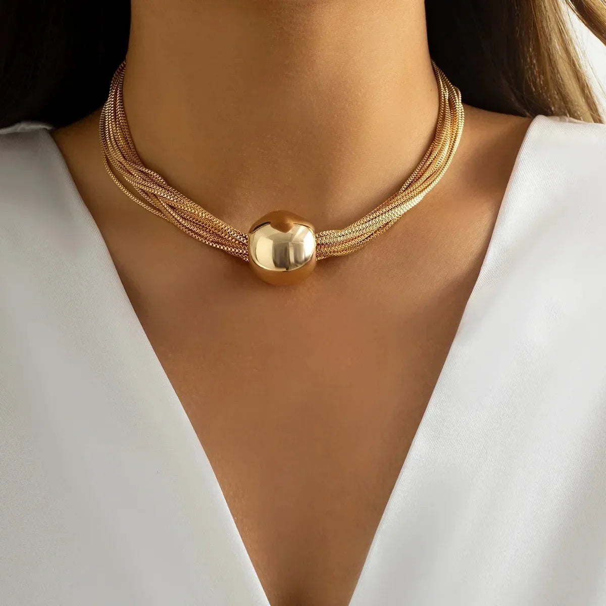 Women's 2-piece Necklace and Bracelet Set with Layered Chain Design and Ball Detail