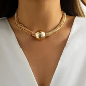 Women's 2-piece Necklace and Bracelet Set with Layered Chain Design and Ball Detail