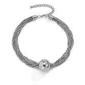 Women's 2-piece Necklace and Bracelet Set with Layered Chain Design and Ball Detail
