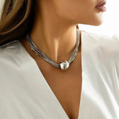 Women's 2-piece Necklace and Bracelet Set with Layered Chain Design and Ball Detail