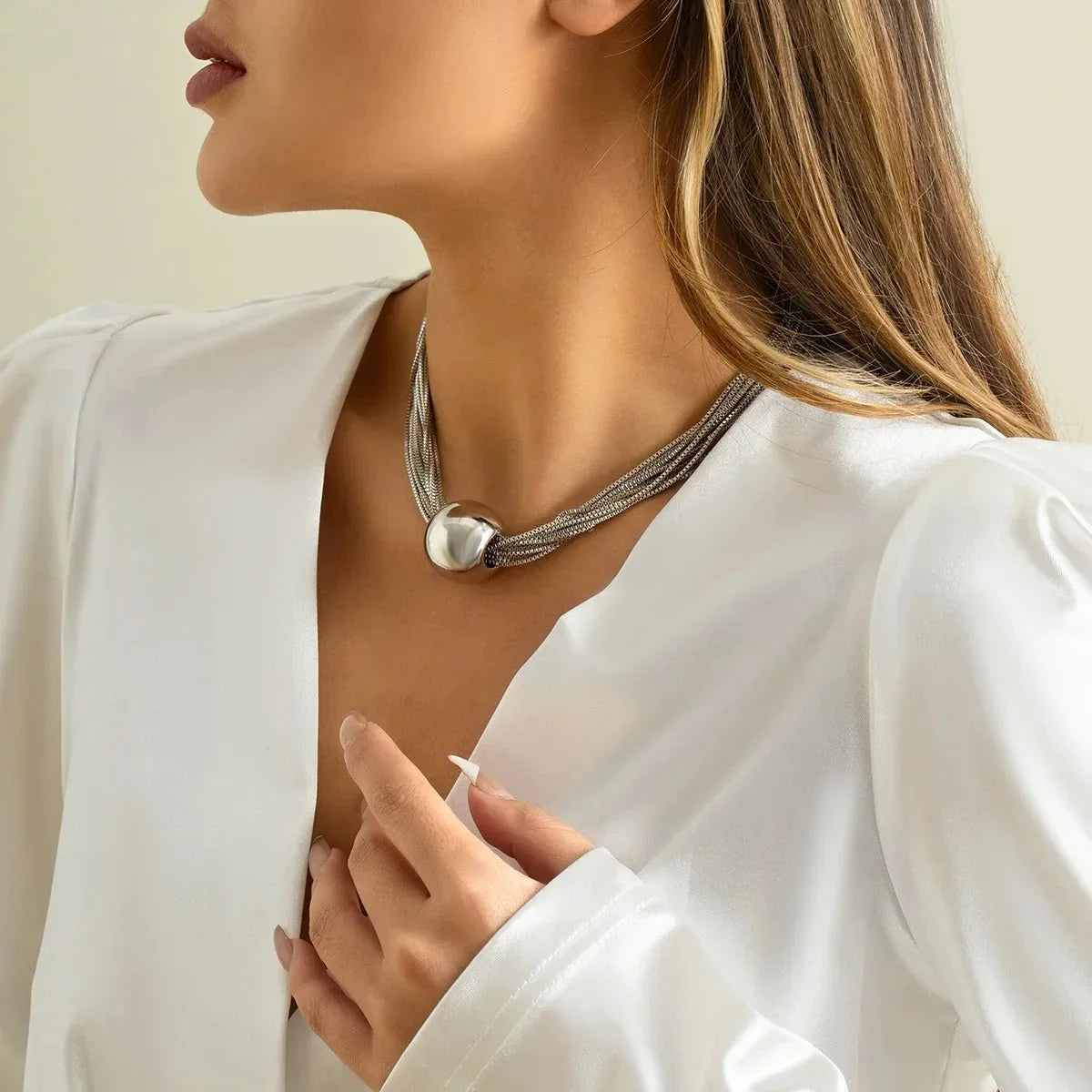 Women's 2-piece Necklace and Bracelet Set with Layered Chain Design and Ball Detail