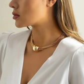 Women's 2-piece Necklace and Bracelet Set with Layered Chain Design and Ball Detail
