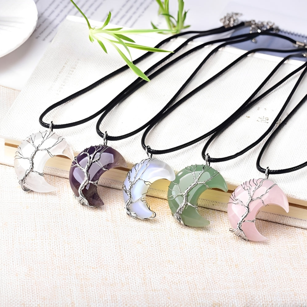 Women Necklace with Tree of Life and Moon Pendant