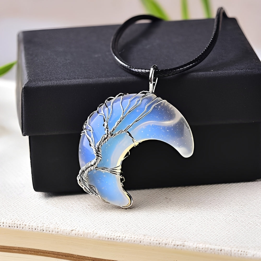 Women Necklace with Tree of Life and Moon Pendant