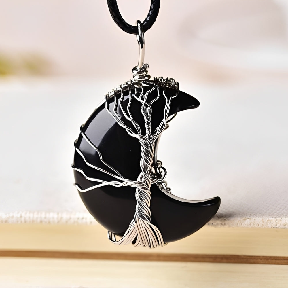 Women Necklace with Tree of Life and Moon Pendant
