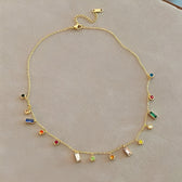 Women's Choker Necklace with Scattered Stone Accents in Round and Rectangular Shapes