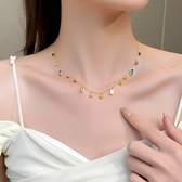 Women's Choker Necklace with Scattered Stone Accents in Round and Rectangular Shapes