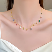 Women's Choker Necklace with Scattered Stone Accents in Round and Rectangular Shapes
