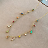 Women's Choker Necklace with Scattered Stone Accents in Round and Rectangular Shapes