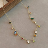 Women's Choker Necklace with Scattered Stone Accents in Round and Rectangular Shapes