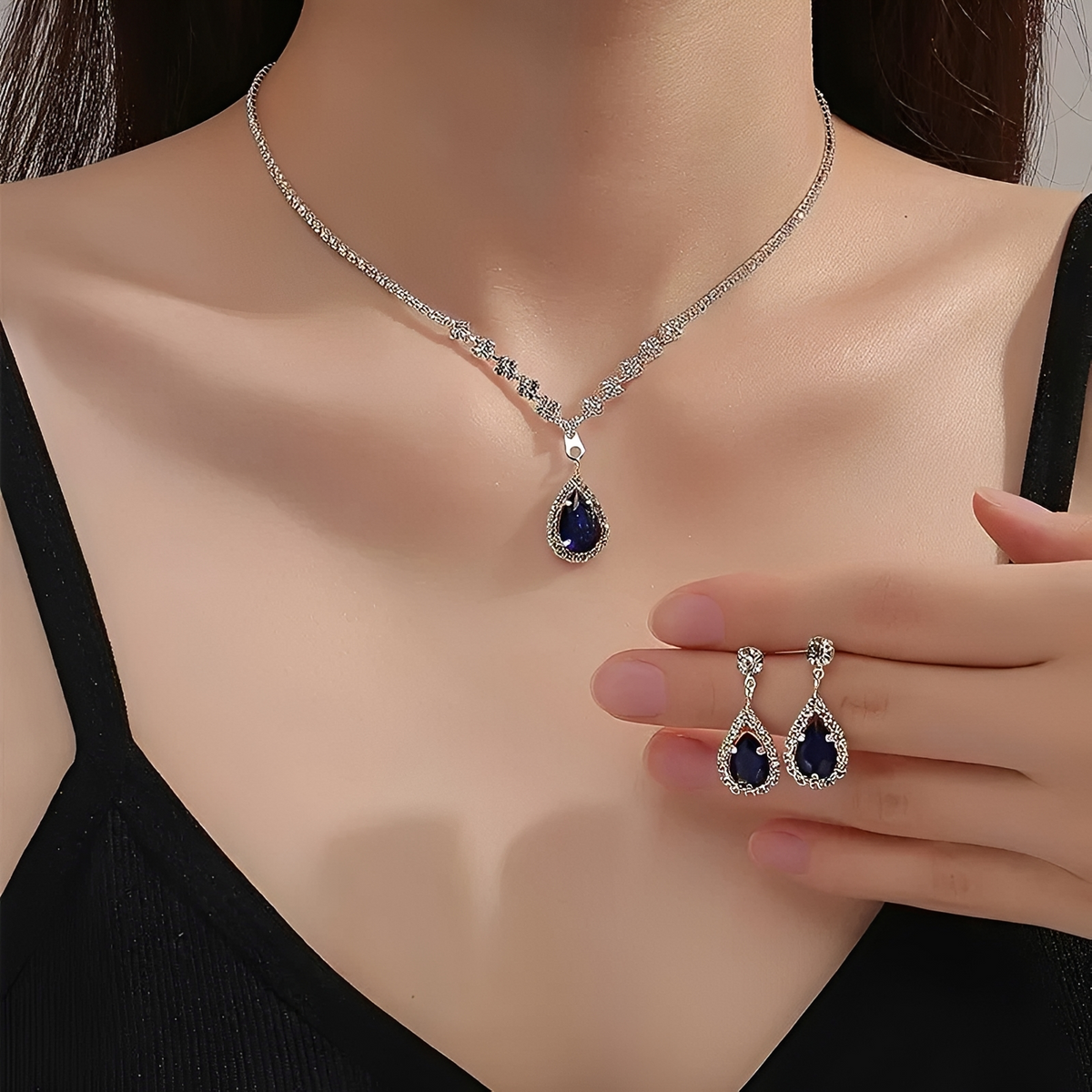 Women's 3-piece Necklace and Earrings Set with Drop Design and Stone Accents