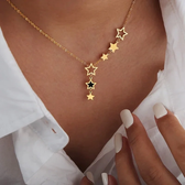 Women's Star Necklace with Multiple Charms and Asymmetrical Star Design