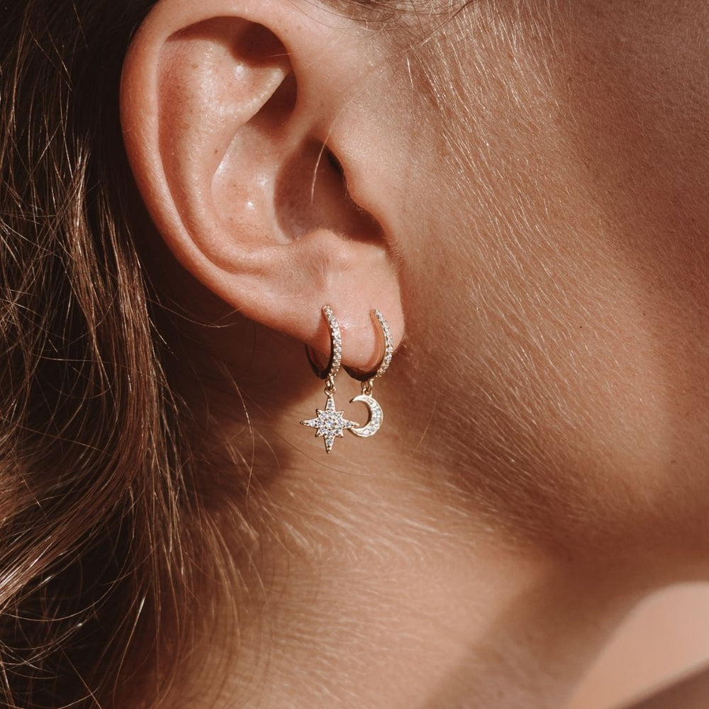 Star and Moon Huggie Earrings