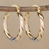Women's Hoop Earrings with Three Contrast Design and Spiral Wrapped Shape