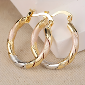 Women's Hoop Earrings with Three Contrast Design and Spiral Wrapped Shape
