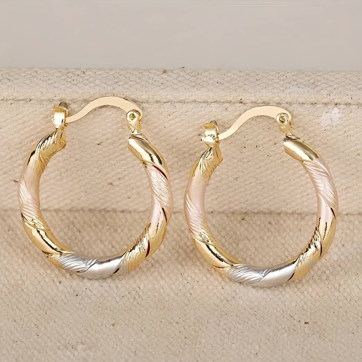Women's Hoop Earrings with Three Contrast Design and Spiral Wrapped Shape