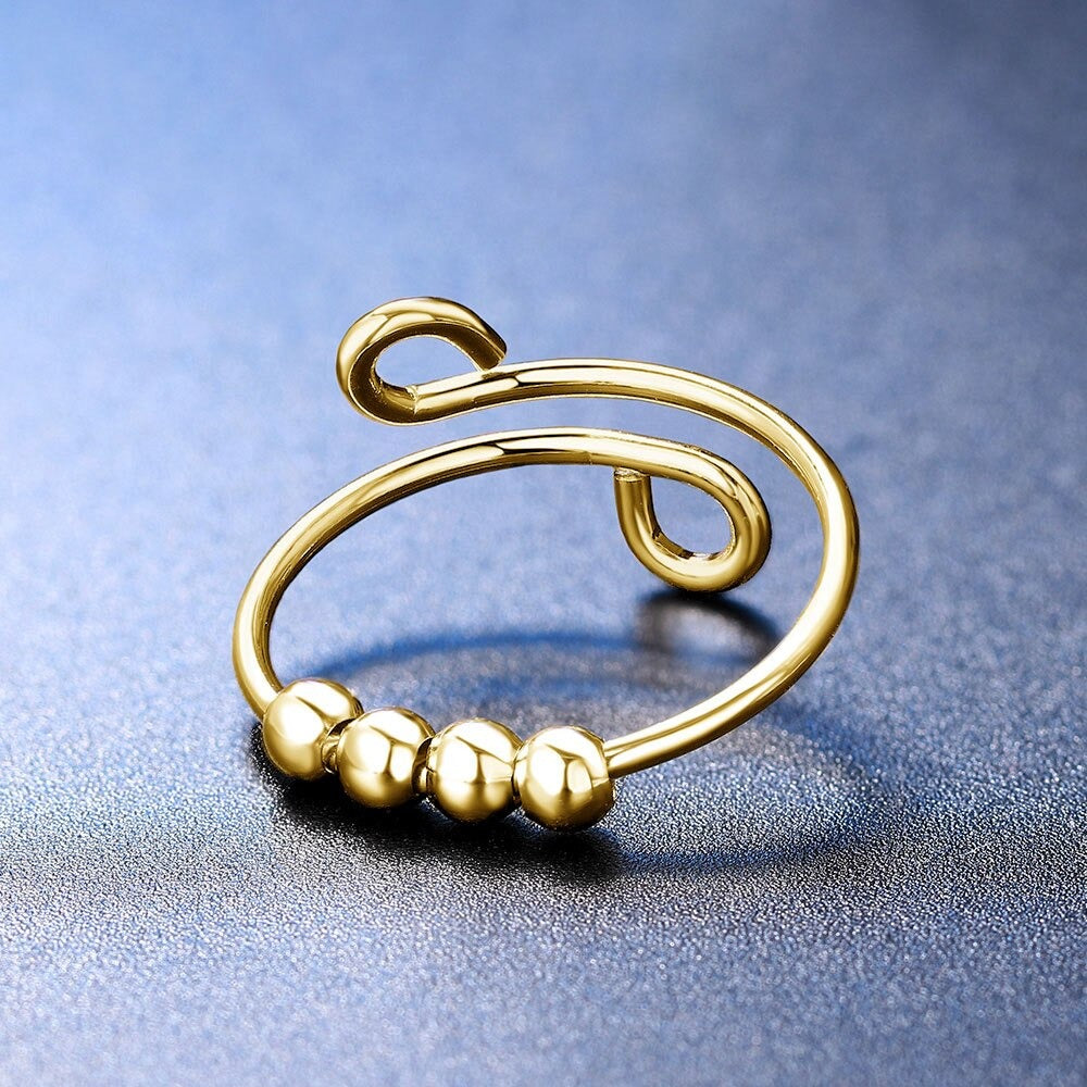 Women Adjustable Fidget Ring with Four Movable Beads