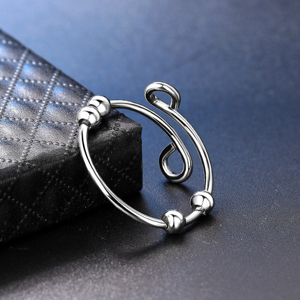 Women Adjustable Fidget Ring with Four Movable Beads